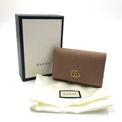■美品■GUCCI グッチ　GGマーモント　名刺入れ　カードケース　ダブルG金具　レザー　本革　ピンクベージュ　ゴールド金具　イタリア製　刻印あり　474748・203887・　ユニセックス　ラグジュアリー　高級　ハイブランド　保存袋、箱付き