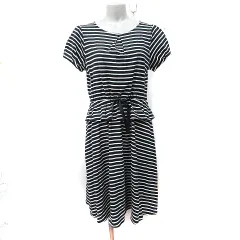 クチュールブローチ COUTURE BROOCH ワンピース ひざ丈 ボーダー 半袖 38 M 黒 ブラック 白 ホワイト /YI