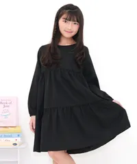 Bee【♪クーポン利用で20％OFF♪】ティアードワンピース◇ブラック◇子供服 キッズ 女の子 長袖 ロング 無地 100 110 120 130 140 150