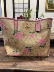 【中古品】 COACHコーチ シグネチャー プレーリーローズプリント リバーシブルシティ トートバッグ 2990 肩掛け 手提げ バッグかばん 現状品