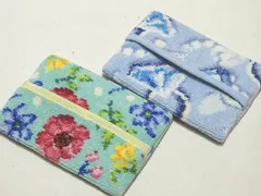 ※送料無料 新品同様 フェイラー ティッシュポーチ 2個セット ◇ ティッシュカバー ラブラリーバイフェイラー FEILER ブルー グリーン ▼8A