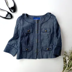 BURBERRY BLUE LABEL バーバリーブルーレーベル コットン リネン ノーカラー ジャケット ショート丈(56E＋0514)26H