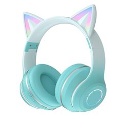 極美品 YOWU】猫耳ヘッドホン ワイヤレス 第3世代 LED 水色 マイク