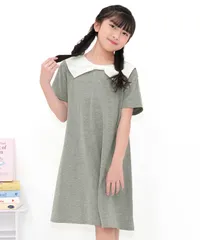 Bee【♪クーポン利用で20％OFF♪】切替え襟付きワンピース◇リボン襟×杢グレー◇子供服 子ども服 キッズ 女の子 半袖 フォーマル リボン 卒園式 卒業式 入園式 入学式 結婚式 セレモニー 100 110 120 130 140 150