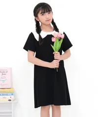 Bee【♪クーポン利用で20％OFF♪】切替え襟付きワンピース◇リボン襟×ブラック◇子供服 子ども服 キッズ 女の子 半袖 フォーマル リボン 卒園式 卒業式 入園式 入学式 結婚式 セレモニー 100 110 120 130 140 150