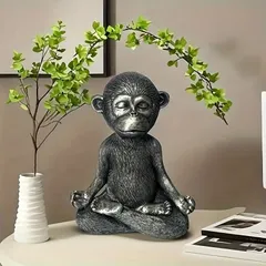 坐禅を組むサルの彫像 メタリック調 レジン製 インテリア 雑貨 置物 オブジェ お洒落 プレゼント 贈り物 さる モンキー