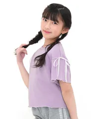 Bee【♪クーポン利用で20％OFF♪】クロップド丈リボンメロウトップス◇ブルーラベンダー×メロウリボン◇子供服 子ども服 キッズ 女の子 Tシャツ 半袖 ショート丈 100 110 120 130 140 150