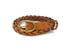 ポロ ラルフローレン S ナロー 編み込み ベルト メンズ Unisex レザー 茶 ブラウン POLO RALPH LAUREN 4945k