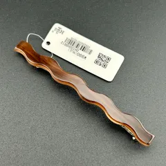 【新品】定価990円 ヘアアクセサリー バレッタ 細め ウエーブ シンプル デザイン ブラウン◆