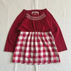 archive　PINK HOUSE　ピンクハウス　P010EUAL13B　さくらんぼグラフィック　チェリー　ギンガムチェック柄　ギャザー　チロリアン刺繍　七分丈Tシャツ　カットソー　M　ガーリー　cherry × gingham check T-shirt