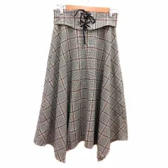 シンプリシテェ SIMPLICITE フレアスカート ロング チェック 茶 ブラウン アイボリー 白 ホワイト 黒 ブラック /YK