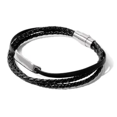 人気 革 カップル おそろい ペア ブランド レディース メンズ ブレスレット レザー 3連 編み込み 本革 [ナル]