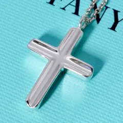 極美品 ティファニー コンケーブ クロス シルバー ネックレス/25-2825