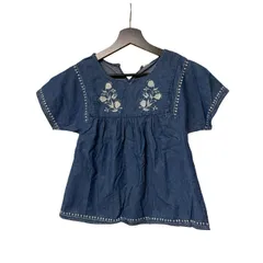 C450 キッズ 可愛い刺繍入り デニム風 コットンチュニック ブラウス 140cm 綿 100%