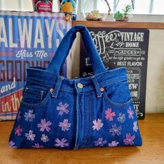 新品花柄デニムサロペット肩がけトートバッグ ショルダーバック2way