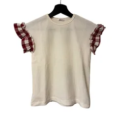 C450 pairmanon ペアマノン フリル袖 ワッフルカットソー 130 サーマル チェック柄フリル