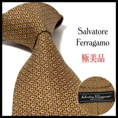 サルヴァトーレフェラガモ  ネクタイ  ブランド  ブラウン×オレンジ×ホワイト  茶 橙 白  ガンチーニ  シルク  イタリア製  ビジネス  結婚式  極美品  SALVATORE FERRAGAMO