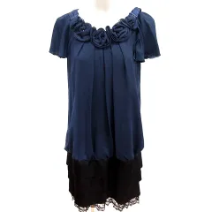 アクシーズファム axes femme ワンピース タイト ひざ丈 ノースリーブ M 紺 ネイビー /RT