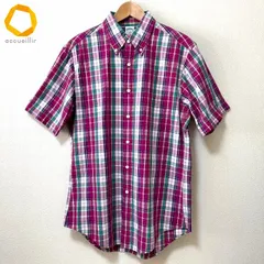 #snc ブルックスブラザーズ BrooksBrothers 半袖シャツ M 赤紫系 白 マルチ チェック ボタンダウン 美品 メンズ [718931]