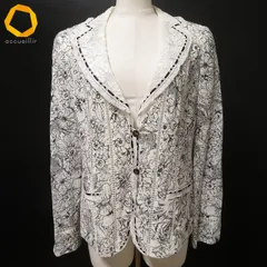 #anc インポートロッサ import Rossa ジャケット 44 白 黒 レース ステッチ 花柄 大きいサイズ レディース [980937]