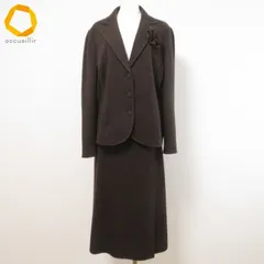 #wnc レリアン Leilian スカートスーツ 13+ 焦げ茶 ボーダー コサージュ付き 大きいサイズ レディース [984462]