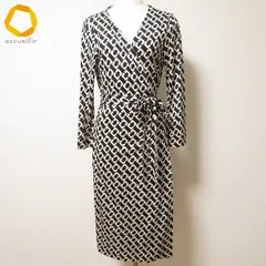 #anc ダイアンフォンファステンバーグ DVF ワンピース 10 黒 白 シルク カシュクール 総柄 レディース [989386]