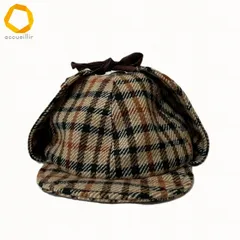 #wnzh ダックス DAKS 帽子 L ベージュ 茶 黒 チェック ハット ディアストーカー 鹿撃ち帽 ユニセックス [991709]