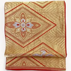 ［6993］袋帯 花菱鳳凰文様 未仕立て 六通 金 正絹 着物 フォーマル