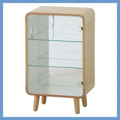 天然木と硝子のコレクションシェルフＳ（ミラーバック）「W36×D25×H60cm（取手含めず）」（ガラス可動棚２枚）No.611／ナチュラル