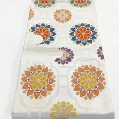 ［6995］袋帯 御天井花文様 シルバー 未仕立て 六通 正絹 着物 フォーマル