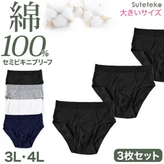 メンズ パンツ 綿100% セミビキニブリーフ 大きいサイズ 前開き 3枚セット 3L 4L 下着 ブリーフパンツ インナー 肌着 紳士肌着 男性 紳士 パンツ 綿100％ コットン 3枚組 まとめ売り