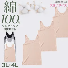 タンクトップ 綿100% レディース インナー 3枚セット 3L 4L 大きいサイズ 肌着 下着 綿 コットン 無地 タンク シャツ 白 グレー 黒 ベージュ シンプル 女性 婦人 ベーシック シンプル 通年 綿% コットン cotton 3枚組 まとめ売り