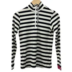 PEARLY GATES(パーリーゲイツ) 長袖カットソー サイズ0 XS レディース美品  - 黒×アイボリー ハイネック/ボーダー/ジップアップ