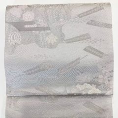 夏帯 正絹絽袋帯 シルバーグレイ系 山並みにも似た曲線美 洒落帯 6月