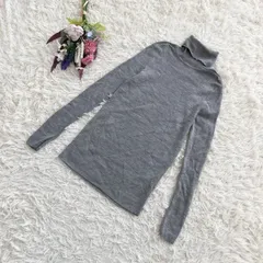 フォロワー限定お得なクーポン配布中！ 『UNIQLO』ユニクロ　メリノリブタートルネックニットセーター　長袖　ハイネック　リブ　杢調　薄手　毛100％　グレー(L)