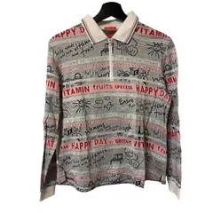 C450 GREEN CLUBS グリーンクラブ ハーフジップ 総柄ポロシャツ 2/M グレー × ホワイト × レッド