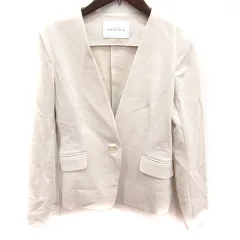 グリーンレーベルリラクシング ユナイテッドアローズ green label relaxing ジャケット ノーカラー 麻混 リネン混 36 ライトベージュ /RT