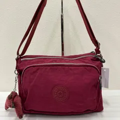 9505　Kipling キプリング 　ショルダーバッグ　チャーム付き　モンキー　ゴリラ　ワインレッド　ボルドー　エンジ　赤紫　レディース　ポケット多数　軽量　カジュアル　シンプル
