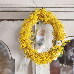 №149  ミモザ　銀葉アカシア　ドライフラワー　オーバルリース　ナチュラルインテリア