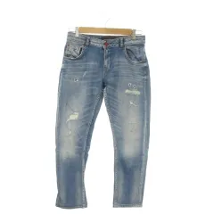 ザラ ベーシック ZARA BASIC DEPT. Z1975 デニム ジーンズ 34 青 ブルー インディゴ ウォッシュ加工 ダメージ加工 クロップド丈 /AO39 ■GY59