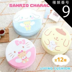 種類9：ポチャッコ サンリオキャラクターズ クッション 丸型 直径40cm 高さ12cm シナモロール ハローキティ ポムポムプリン マイメロディ クロミ タキシードサム あひるのペックル リトルツインスターズ ポチャッコ ハンギョドン バッドばつ丸 けろけろ