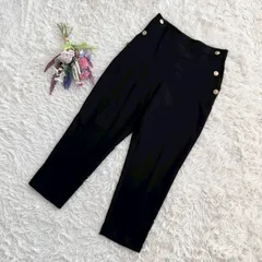 フォロワー限定お得なクーポン配布中！ 『ZARA』ザラ　テーパードパンツ　スラックス　金ボタン　サイドボタン　ハイウエスト　センタープレス　ウエストゴム　クラシック　黒(L)