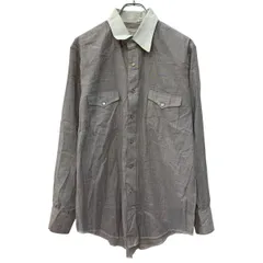 USA製 Wrangler 長袖 ウエスタンシャツ L グレーベージュ ラングラー スナップボタン 胸ポケット 無地シャツ 襟芯 春物 a802-5643