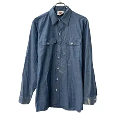 USA製 Dickies 長袖 無地シャツ M～ ブルー ディッキーズ 胸ポケット 長袖シャツ トップス 春物 a802-5659のサムネイル