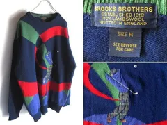 希少 80sビンテージ 英国製 BROOKS BROTHERS ブルックスブラザーズ ゴルフデザイン ウール ニット セーター M ネイビー 紺 MADE IN ENGLAND