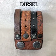 DIESEL ディーゼル レザー ブレスレット 本革 ブラウン スタッズ ロゴ ロック系