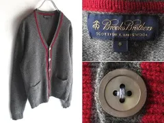 BROOKS BROTHERS ブルックスブラザーズ スコットランド産ウール ラインデザイン ニットカーディガン S チャコール レッド 国内正規品