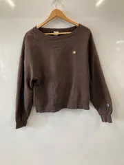 ピC174⚫︎Champiom⚫︎チャンピオン⚫︎トレーナー⚫︎スウェット⚫︎ロゴ刺繍⚫︎ロゴワッペン⚫︎リブプルオーバー⚫︎レディース⚫︎sizeM⚫︎ブラウン