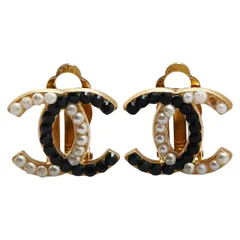 シャネル ココマーク ラインストーン ゴールド ブラック ホワイト メッキ フェイクパール レディース CHANEL【1-0205056】