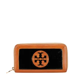 トリーバーチ L字ファスナー 長財布 ブラウン ブラック エナメル レザー レディース Tory Burch【1-0223080】